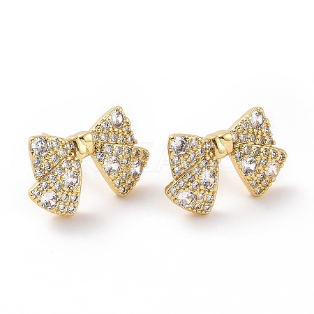 Clear Cubic Zirconia Bowknot Stud Earrings EJEW-F298-08G-1