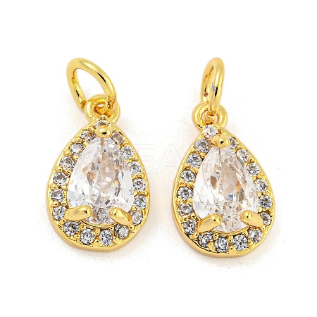 Brass Micro Pave Clear Cubic Zirconia Charms KK-G490-20G-1