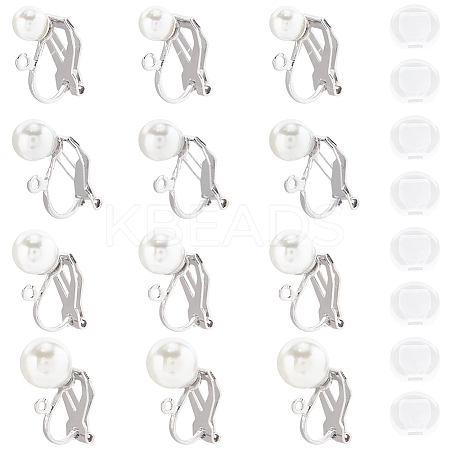 24Pcs 4 Styles 304 Stainless Steel Clip-on Earring Findings with Imitation Pearl Plastic Beaded STAS-SC0010-46B-1