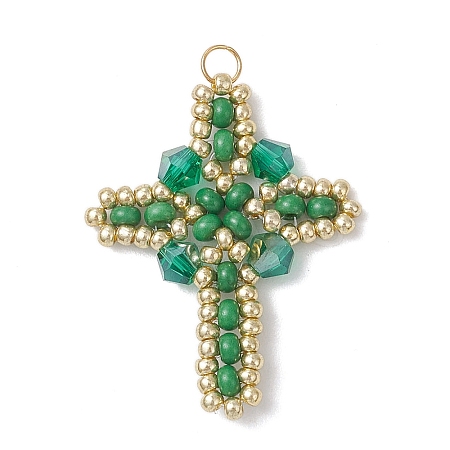 Glass Seed Beaded Cross Pendants PALLOY-MZ00826-07-1