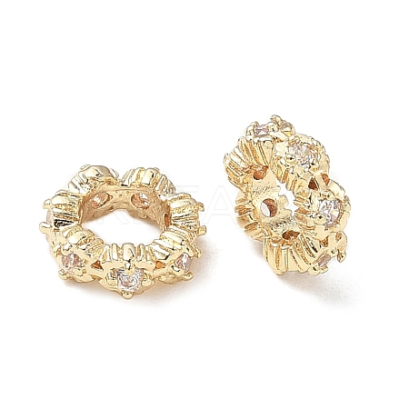 Brass Micro Pave Cubic Zirconia Rondelle European Beads KK-A254-20G-1