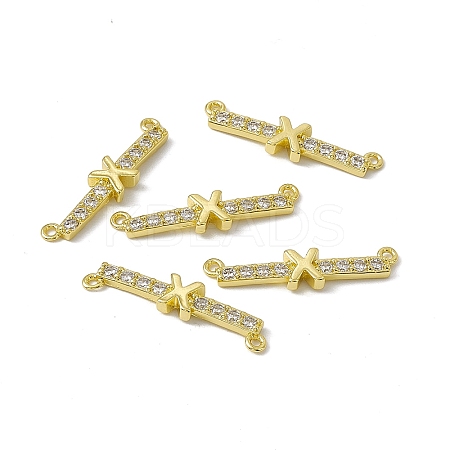 Rack Plating Brass Micro Pave Clear Cubic Zirconia Connector Charms KK-C007-37G-X-1