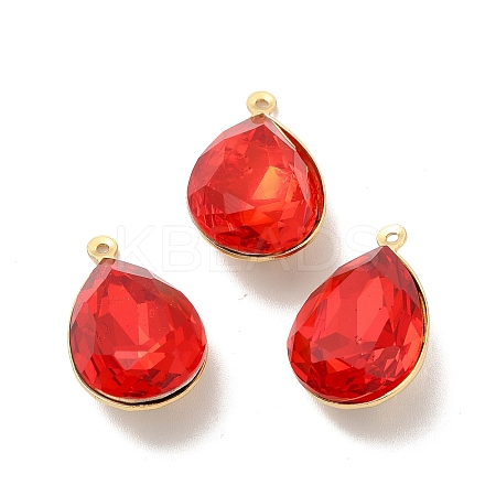 Real 18K Gold Plated Brass with Glass Pendants KK-177-22G-09-1