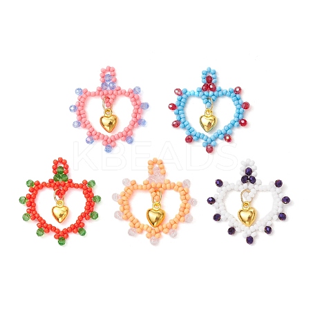 Glass Seed Beaded Heart Pendants PALLOY-MZ00588-1