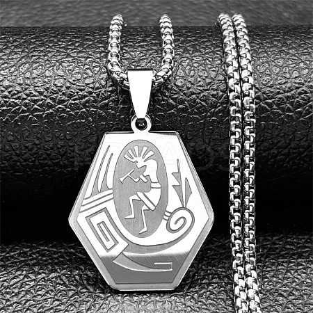 201 Stainless Steel Native American Hexagon Pendant Necklaces NJEW-K283-02P-1