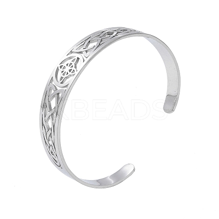 Non-Tarnish Hollow Out Knot 304 Stainless Steel Open Cuff Bangles for Women LS-BJEW-G701-02P-1