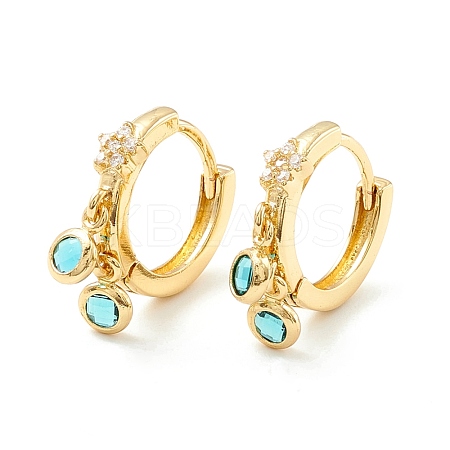 Star Cubic Zirconia Hoop Earrings with Flat Round Drop EJEW-P196-19G-06-1