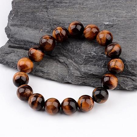 Natural Tiger Eye Round Beaded Stretch Bracelets BJEW-JB02271-03-1
