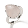 Natural Rose Quartz Teardrop Adjustable Rings RJEW-K371-08S-14-2