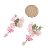 Flower with Butterfly Glass & Acrylic Dangle Stud Earrings EJEW-TA00788-4