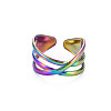 Rainbow Color 304 Stainless Steel Criss Cross Cuff Ring RJEW-N038-036M-1