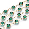 Medium Sea Green Faceted Glass Beaded Flat Round Link Chains KK-TAC0020-02G-RS-3