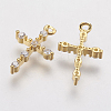 Brass Micro Pave Cubic Zirconia Tiny Cross Charms ZIRC-G133-07G-2