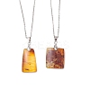 Natural Amber Rectangle Pendant 304 Stainless Steel Satellite Chain Necklaces NJEW-JN05981-01-3