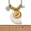 304 Stainless Steel Enamel & Natural Shell Pendant Cord Necklaces NJEW-L465-09G-01-5