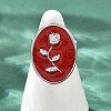 Oval with Rose Pattern 304 Stainless Steel Enamel Finger Rings for Women RJEW-G355-10P-02-3