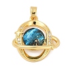 Brass Micro Pave Clear Cubic Zirconia with Glass Pendants KK-G524-01G-06-1