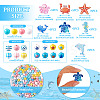 Ocean Themed Spray Painted Wood European Beads WOOD-TA0002-63-3