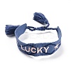 Word Lucky Polycotton(Polyester Cotton) Braided Bracelet with Tassel Charm BJEW-F429-08-1