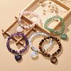Gemstone Round Beaded Stretch Bracelet with Heart Charm for Women BJEW-JB09019-2
