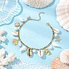 Natural Cowrie Shell & Brass Dolphin Starfish Charm Anklets AJEW-AN00650-1
