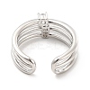Clear Cubic Zirconia Triple Line Open Cuff Ring RJEW-E064-10P-3