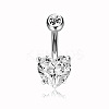 304 Stainless Steel Clear Cubic Zirconia Heart Curved Barbell Belly Rings WG52F32-02-2