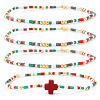 4Pcs Bohemian Summer Cross & Glass Seed Bead Beaded Stretch Bracelet Sets BE5944-5-1