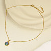 Stylish 304 Stainless Steel Pave Natural Paua Shell Flat Round Pendant Necklaces Simple Design Jewelry DP7329-3-2