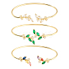 3Pcs 3 Colors Elegant Brass Cubic Zirconia Leaf Cuff Bangles for Women BJEW-GO0003-01G-1