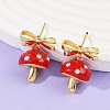 Mushroom with Bowknot Brass Enamel Dangle Stud Earrings EJEW-F895-25B-G-1