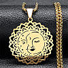 201 Stainless Steel Hollow Moon Star Flower Pendant Necklaces for Women NJEW-K283-35G-1