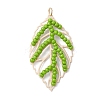 3Pcs 3 Colors Handmade Glass Seed Beaded Leaf Shape Pendants PALLOY-MZ00935-2
