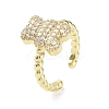 Bear Rack Plating Brass Micro Pave Clear Cubic Zirconia Open Rings RJEW-D020-03G-1