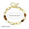 304 Stainless Steel Paperclip Chain Natural Tiger Eye Rondelle Beaded Bracelets for Women WGDB3B0-01-4