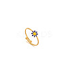 Daisy 304 Stainless Steel Enamel Open Cuff Rings for Women RJEW-M061-01G-03-1
