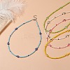 Resin Evil Eye & Glass Seed Beaded Necklace for Women NJEW-JN04243-2
