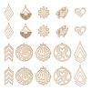100Pcs 10 Styles Undyed Natural Wooden Big Pendants WOOD-EL0001-03-2