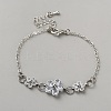 Brass Micro Pave Clear Cubic Zirconia Flower Link Bracelets for Women BJEW-WH0012-52P-1