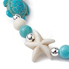 Turtle & Starfish Synthetic Turquoise Beaded Stretch Bracelet BJEW-JB09968-02-4