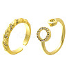 2Pcs 2 Styles Brass Micro Pave Clear Cubic Zirconia Cuff Rings for Women RJEW-S399-02G-4