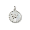 Brass Pave Natural Shell Flat Round with Letter Charms KK-Z115-13P-W-1