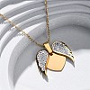304 Stainless Steel Polymer Clay Rhinestones Wing Openable Pendant Necklaces for Women NJEW-Z065-14G-03-2
