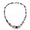 Natural Tourmalinated Quartz Graduated Beaded Necklaces & Stretch Bracelets Jewelry Sets SJEW-H304-01D-2