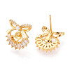 Bowknot Brass Micro Pave Clear Cubic Zirconia Stud Earrings Findings for Half Drilled Beads KK-T071-14G-3