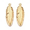 304 Stainless Steel Feather Pendants STAS-T067-32G-1