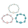 3Pcs 3 Colors Starfish & Turtle Synthetic Turquoise Beads Stretch Bracelets for Women BJEW-JB12129-2