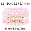 7Pcs Heart Pattern Polymer Clay & Plastic Pearl & CCB Plastic Beaded Stretch Bracelet Set for Women FS-WG634BB-04-1