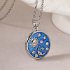 Brass Micro Pave Clear Cubic Zirconia with Blue Enamel Flat Round Pendant Necklaces LS-NJEW-Z088-03P-01-1