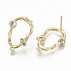 Brass Micro Pave Clear Cubic Zirconia Stud Earring Findings KK-T062-48G-NF-2